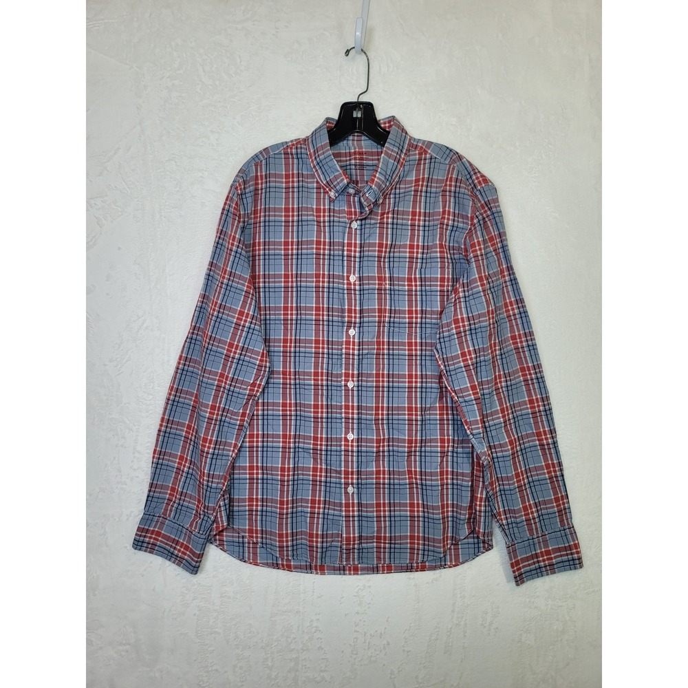J Crew Western Plaid Button Down Shirt Mens Lightweight Chambray Cotton Size XL